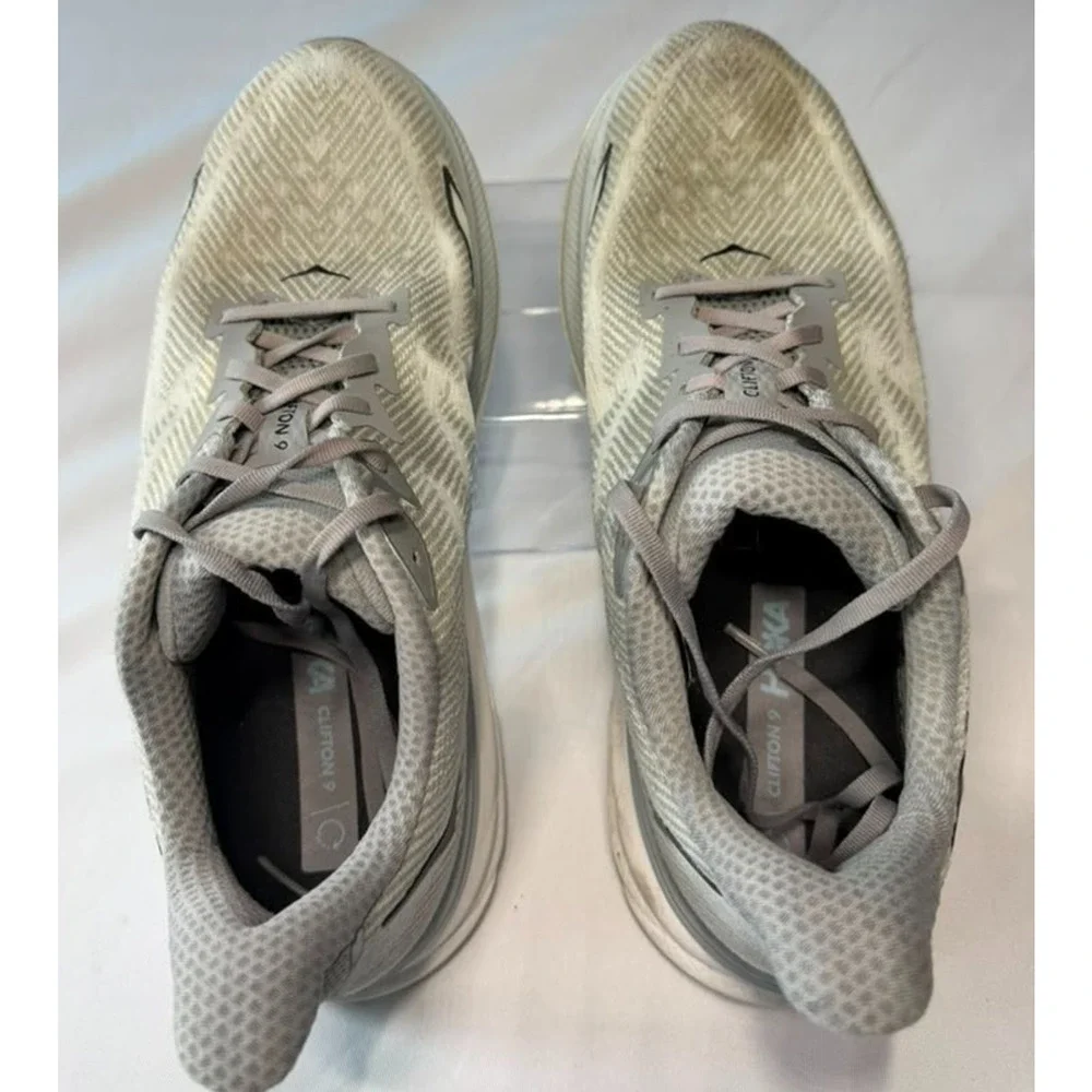 HOKA ONE ONE Clifton 9 Men's Size 12.5 D Running Shoes - Grey / White Pre-Owned